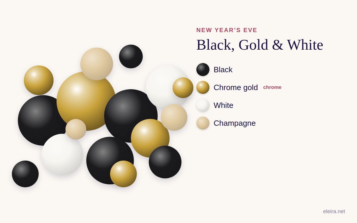 Black, Gold and White palette: black, chrome gold, white and champagne